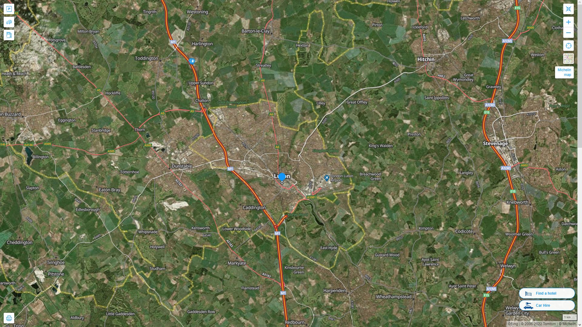 Luton Royaume Uni Autoroute et carte routiere avec vue satellite